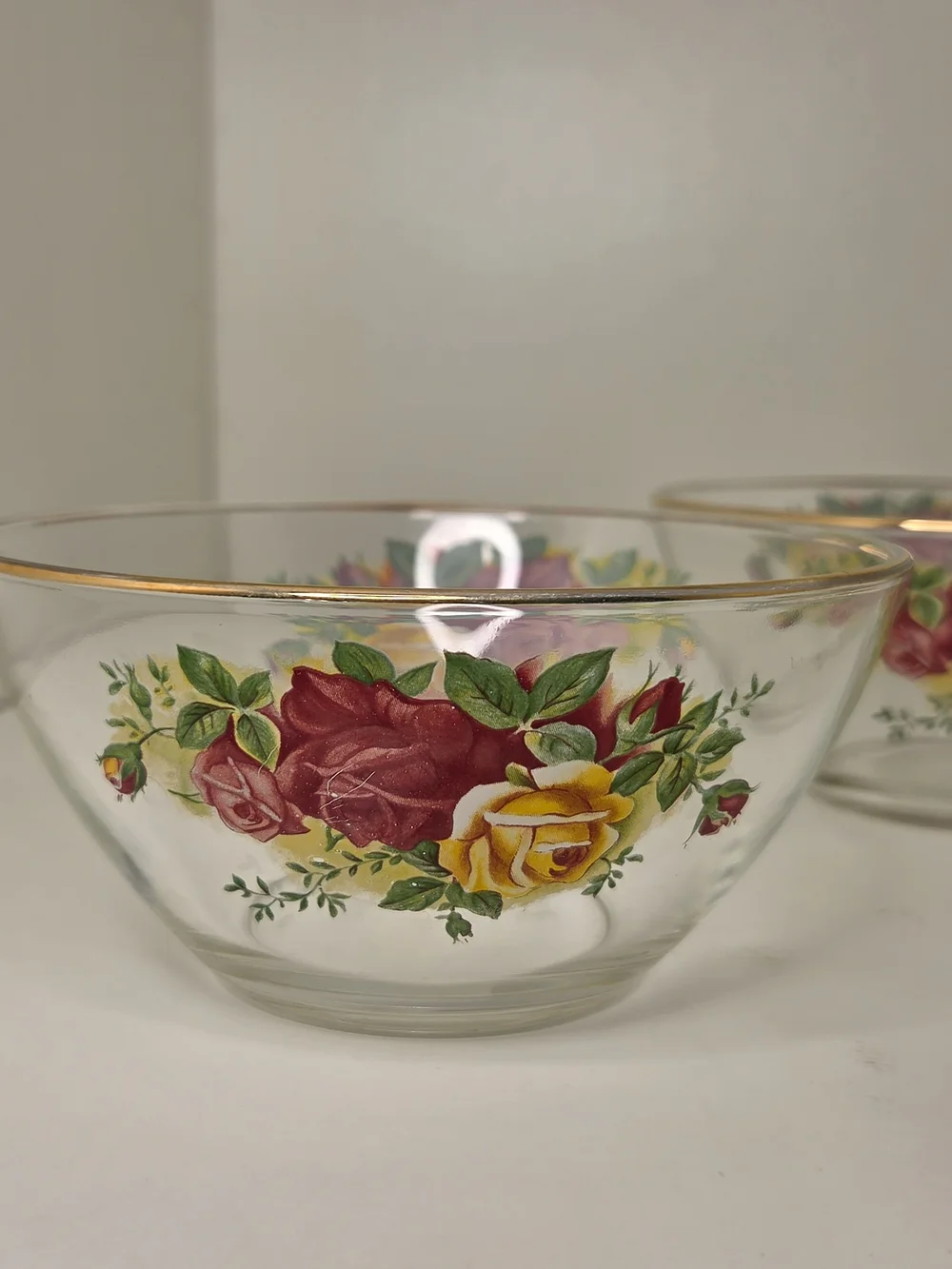 Arcoroc France Gold Rimmed Old Country Roses Clear Serving Bowls Set Of 3 Marked